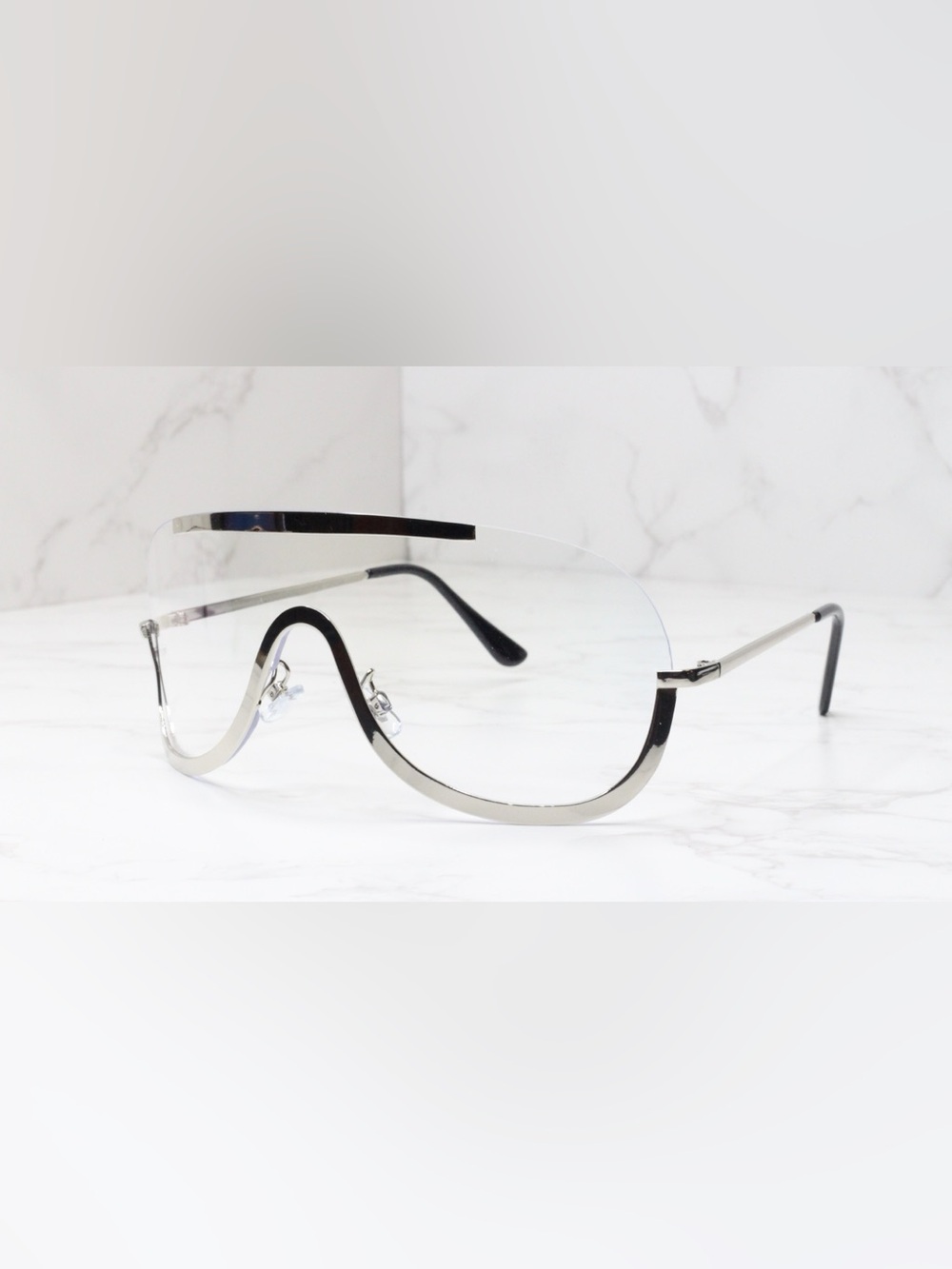 Black and Silver Rimless Shield Sunglasses - Contemporary Women’s Style